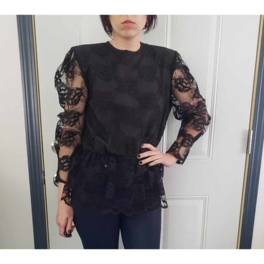 80s/90s‎ Black Lace Peplum Party Top